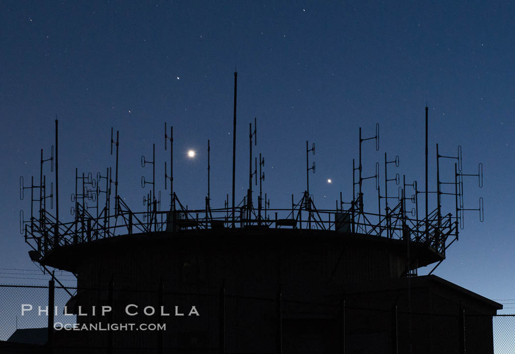 Jupiter (right), Venus (left) and stars at Night over Mount Laguna FAA Radar Site., natural history stock photograph, photo id 31042