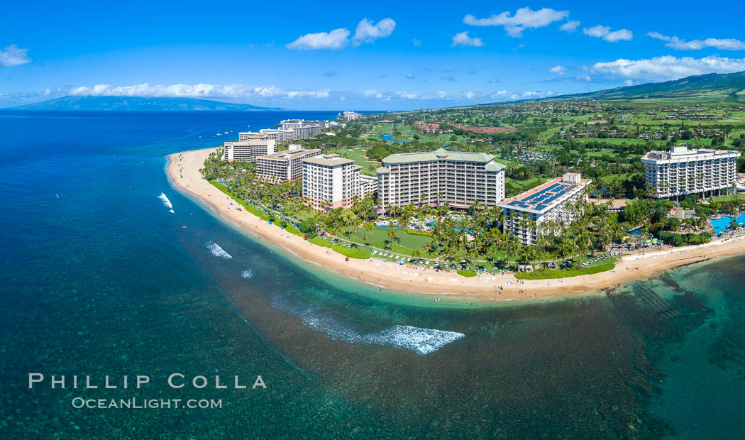 Kaanapali Hotels and Coastline, West Maui, aerial photo. Hawaii, USA, natural history stock photograph, photo id 38159