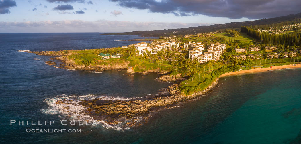 Kapalua Maui with Hawea Point and Namalu Bay, Sunset, West Maui, aerial photo. Hawaii, USA, natural history stock photograph, photo id 38161