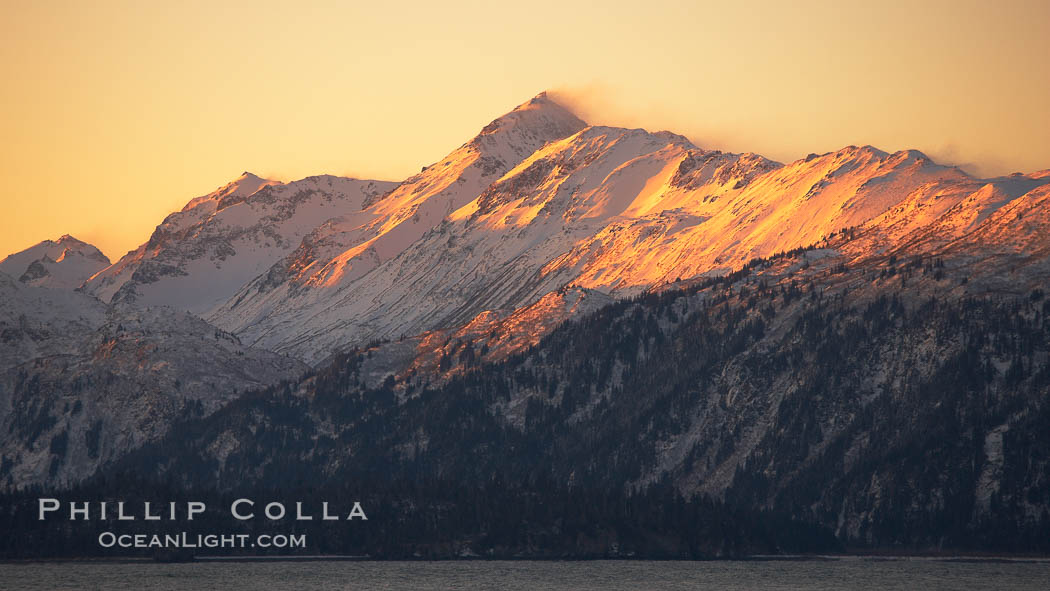 Kenai Mountains at sunset, viewed across Kachemak Bay. Homer, Alaska, USA, natural history stock photograph, photo id 22734