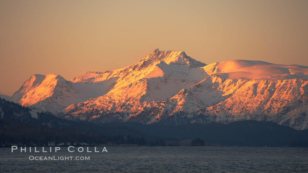 Kenai Mountains at sunset, viewed across Kachemak Bay. Homer, Alaska, USA, natural history stock photograph, photo id 22735