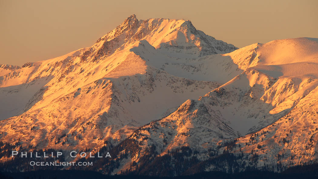 Kenai Mountains at sunset, viewed across Kachemak Bay. Homer, Alaska, USA, natural history stock photograph, photo id 22733