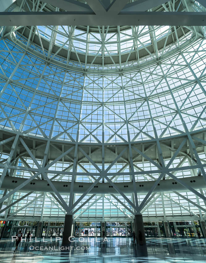 Los Angeles Convention Center, south hall, interior design exhibiting exposed space frame steel beams and glass enclosure., natural history stock photograph, photo id 29145