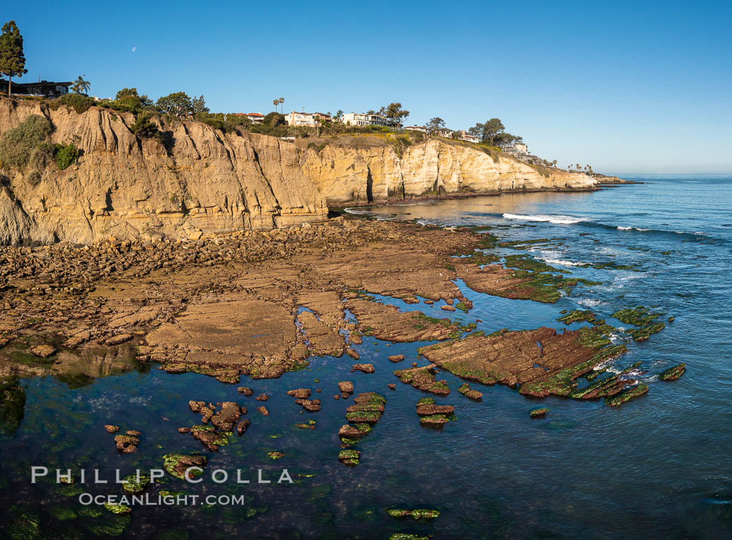 La Jolla Bay submarine reef system on extreme low King Tide, south of La Jolla Shores, aerial panoramic photo. California, USA, natural history stock photograph, photo id 38035