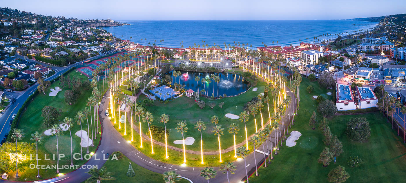 La Jolla Beach and Tennis Club with Holiday Lights, La Jolla Shores beach in the beackground., natural history stock photograph, photo id 39993