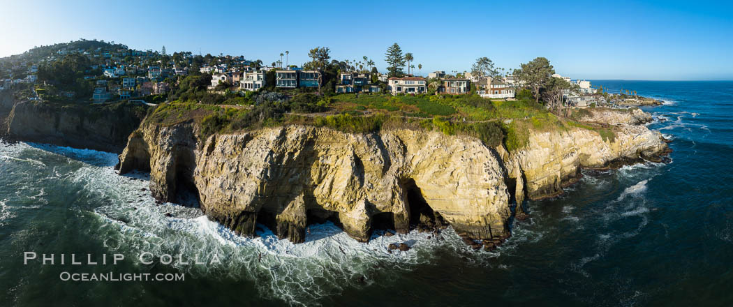 La Jolla Caves and the Coast Walk in La Jolla, aerial photograph., natural history stock photograph, photo id 38075