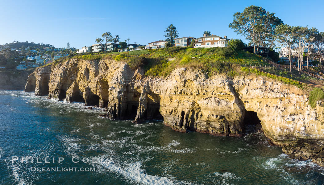 La Jolla Caves and the Coast Walk, La Jolla. Aerial panoramic photograph. California, USA, natural history stock photograph, photo id 37953