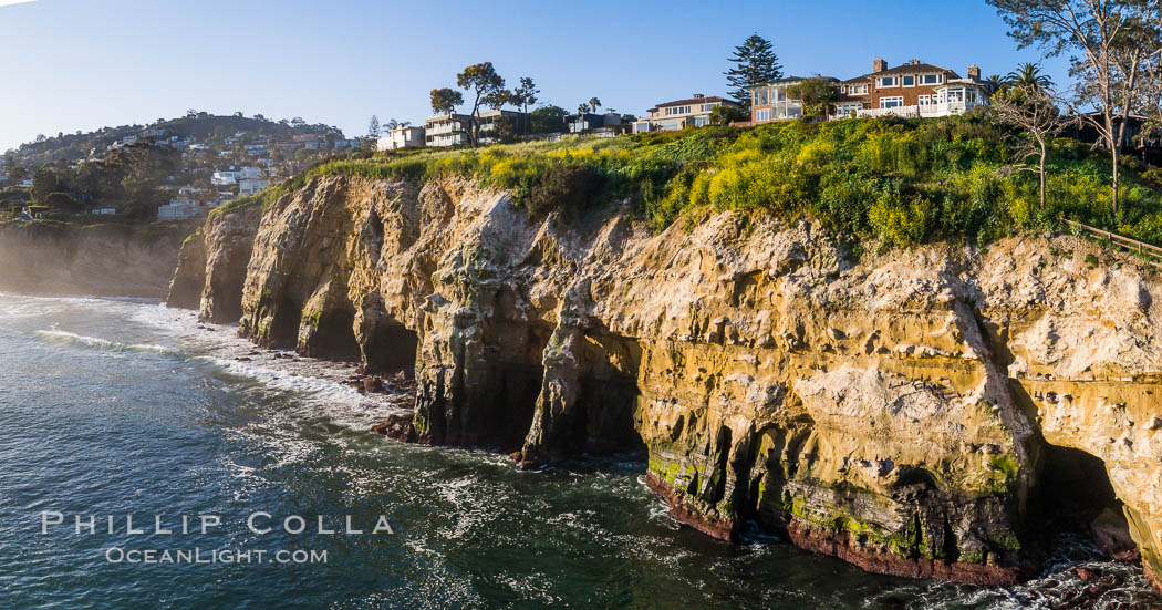 La Jolla Caves and Coastline, Goldfish Point, Aerial Panoramic Photo. California, USA, natural history stock photograph, photo id 38144