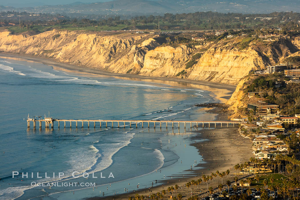 La Jolla Shores Coastline and Scripps Pier, Blacks Beach and Torrey Pines, aerial photo, sunset. California, USA, natural history stock photograph, photo id 36668