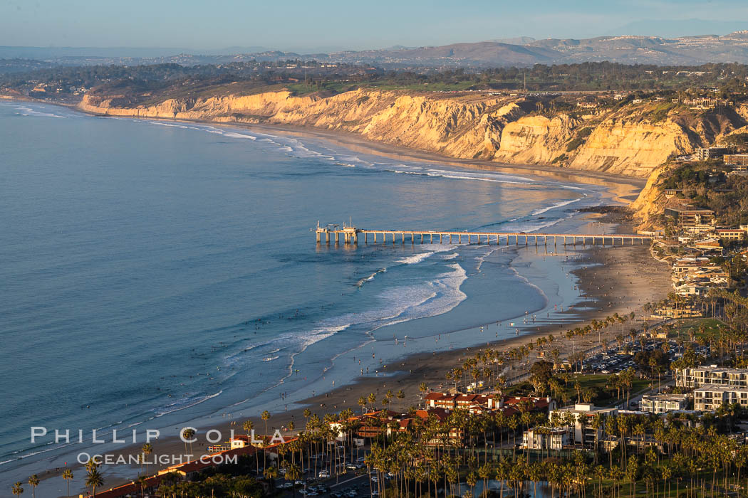 La Jolla Shores Coastline and Scripps Pier, Blacks Beach and Torrey Pines, aerial photo, sunset. California, USA, natural history stock photograph, photo id 36673