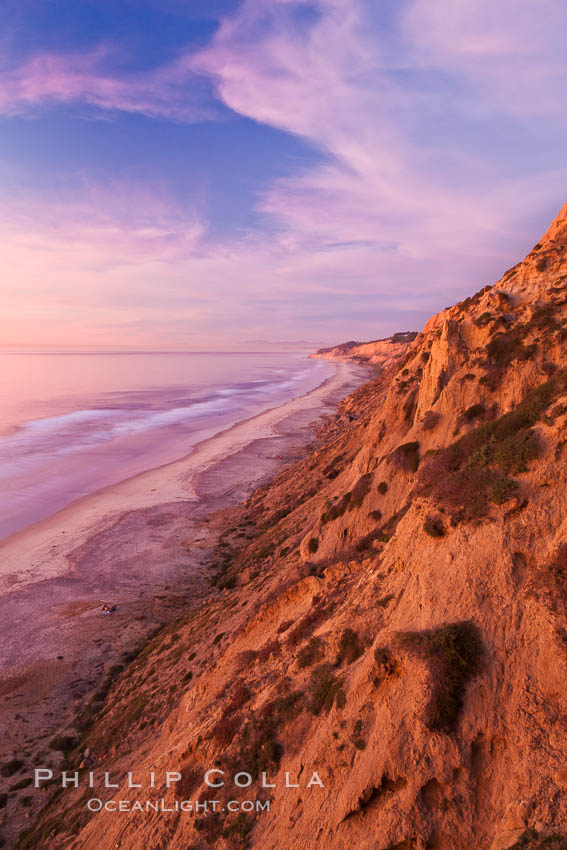 Sunset falls upon Torrey Pines State Reserve, viewed from the Torrey Pines glider port. La Jolla, California, USA, natural history stock photograph, photo id 26441