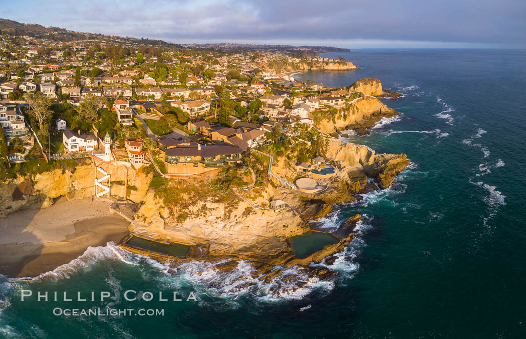 Laguna Beach Coastline including Views South to Three Arch Bay, Aerial Photo. California, USA, natural history stock photograph, photo id 38151