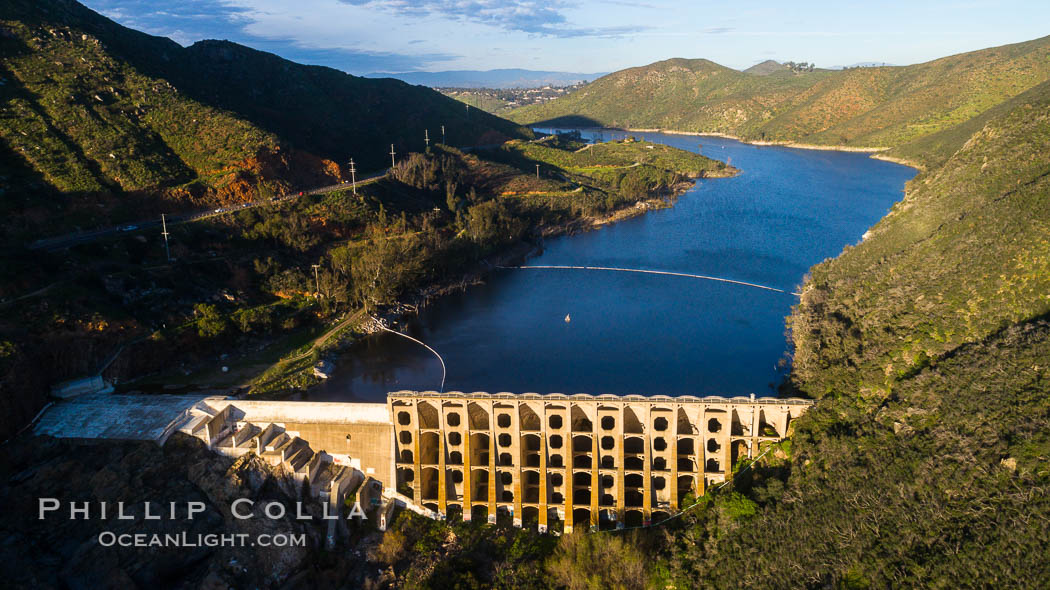 Lake Hodges Dam and western arm of Lake Hodges, Del Dios, California, aerial photo. Escondido, USA, natural history stock photograph, photo id 38111