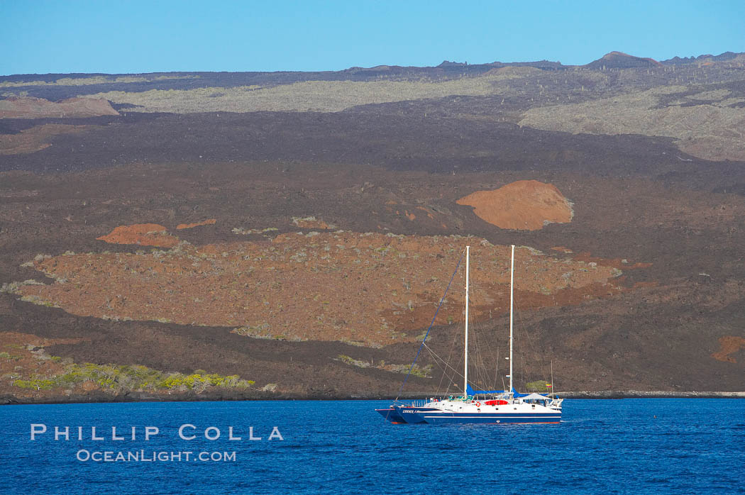 Boat Lammer Law lies at anchor near Isabella Island. Galapagos Islands, Ecuador, natural history stock photograph, photo id 16647