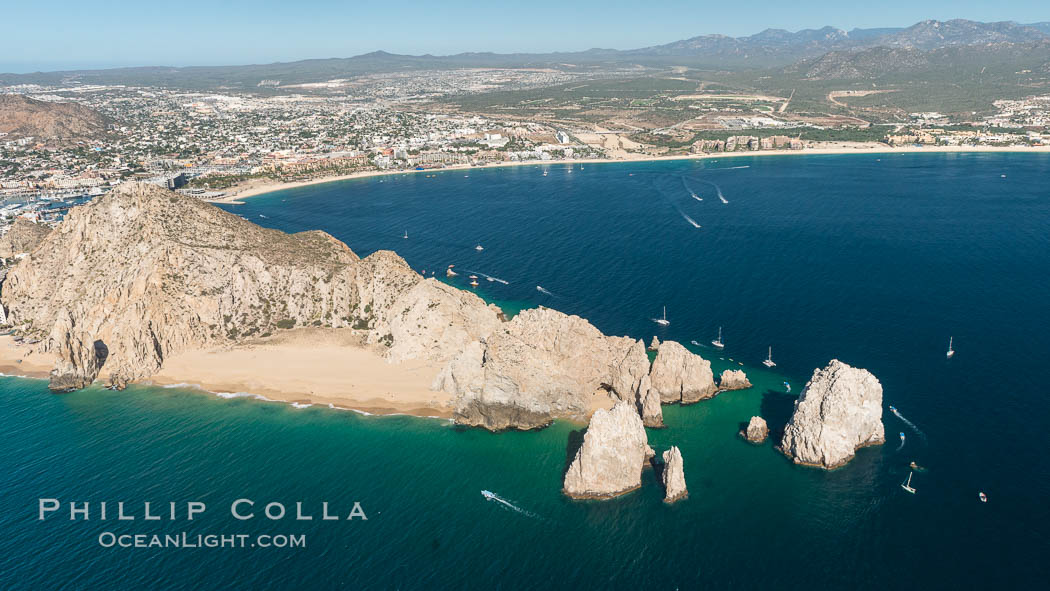 Aerial photograph of Land's End and the Arch, Cabo San Lucas, Mexico. Baja California, natural history stock photograph, photo id 28891