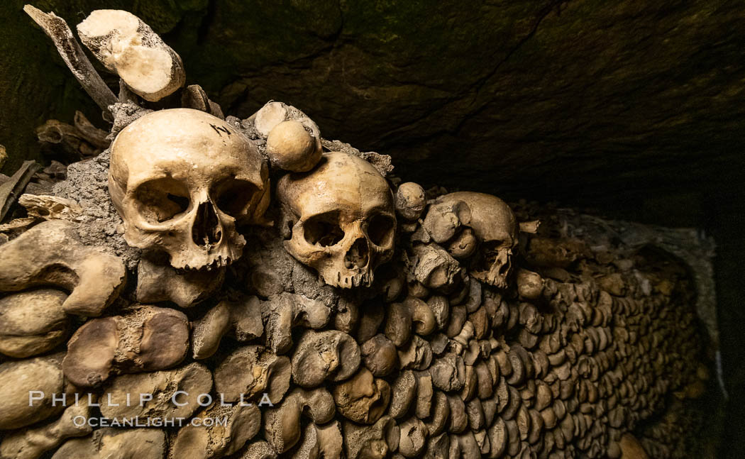 Les Catacombes de Paris, skulls and bones beneath the city of Paris. France, natural history stock photograph, photo id 35606