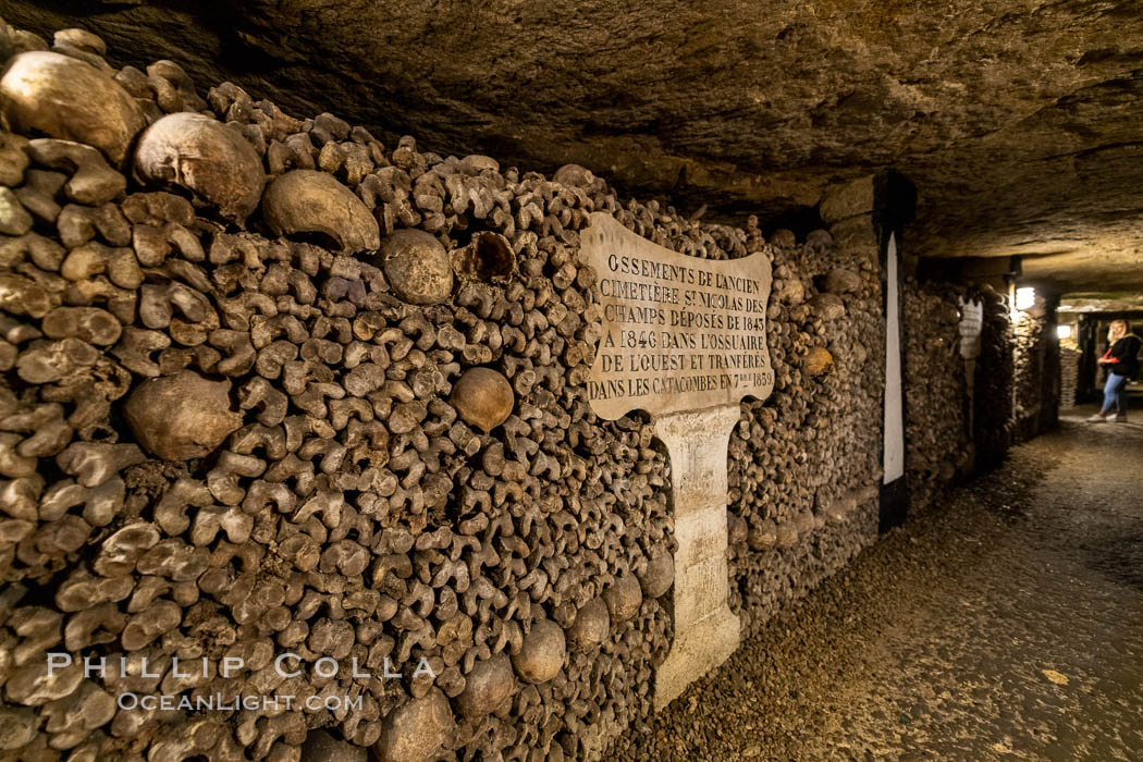 Les Catacombes de Paris, skulls and bones beneath the city of Paris. France, natural history stock photograph, photo id 35662