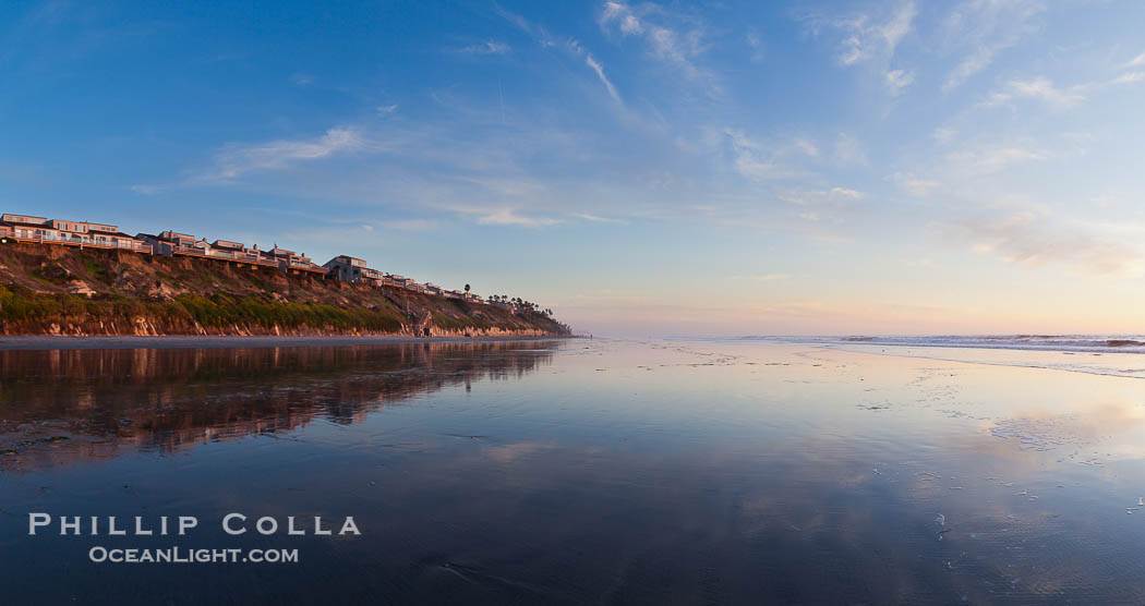Leucadia wet sand beach and sea cliffs, sunset., natural history stock photograph, photo id 27378