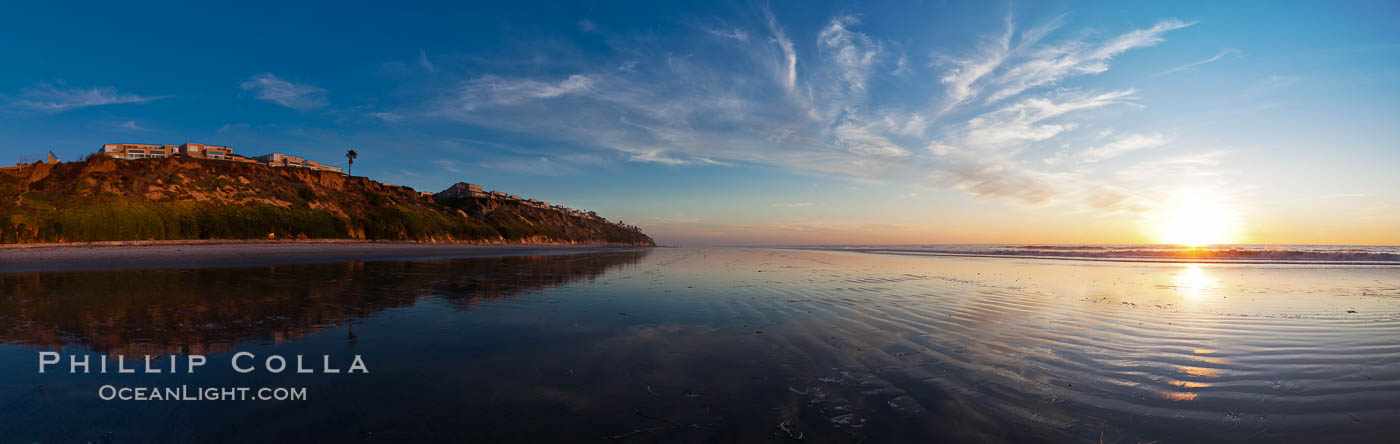 Leucadia wet sand beach and sea cliffs, sunset. Encinitas, California, USA, natural history stock photograph, photo id 27377