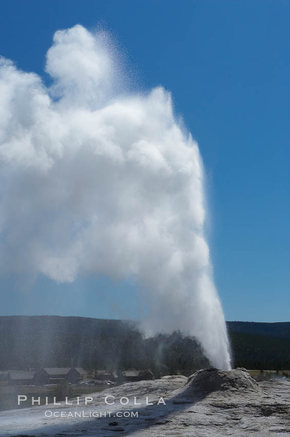 Lion Geyser, whose eruption is preceded by a release of steam that sounds like a lion roaring, erupts just once or a few times each day, reaching heights of up to 90 feet.  Upper Geyser Basin. Yellowstone National Park, Wyoming, USA, natural history stock photograph, photo id 13372