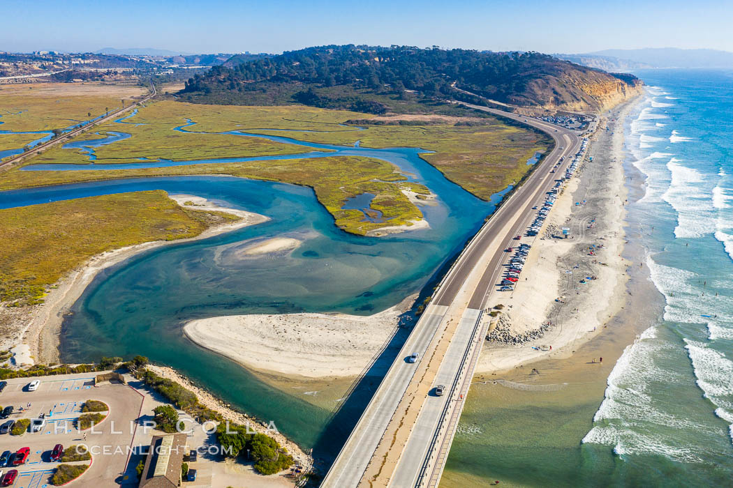 Los Penasquitos Lagoon and Torrey Pines State Beach, aerial photo. Del Mar, California, USA, natural history stock photograph, photo id 38007