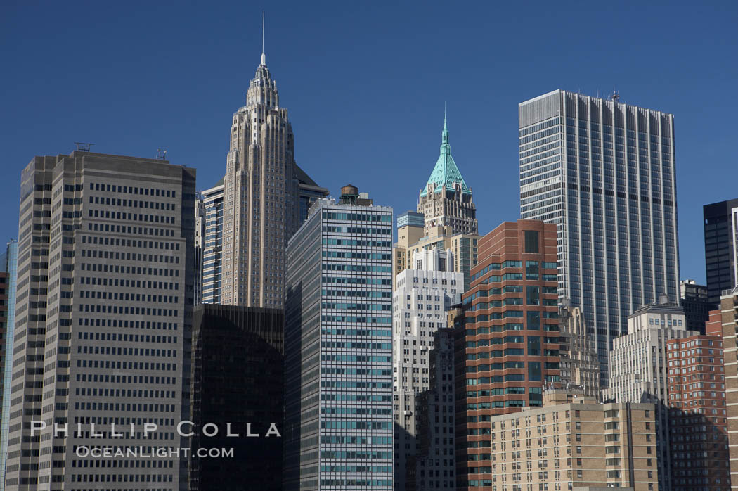 Lower Manhattan skyline viewed from the Brooklyn Bridge. New York City, USA, natural history stock photograph, photo id 11095