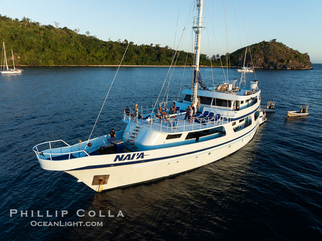 Aerial view of the Naia, the top liveaboard dive boat in Fiji. Namena Marine Reserve, Namena Island, natural history stock photograph, photo id 41077