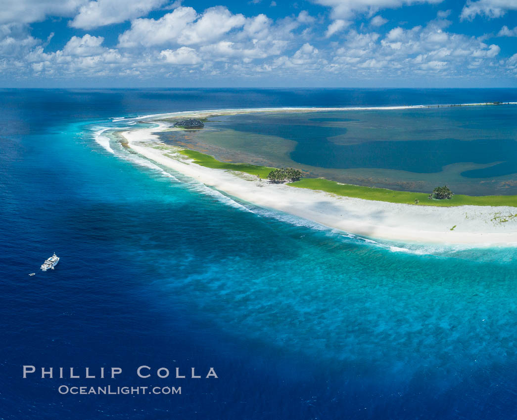 Aerial photo of M/V Nautilus Undersea at Clipperton Island.  Clipperton Island, a minor territory of France also known as Ile de la Passion, is a small (2.3 sq mi) but  spectacular coral atoll in the eastern Pacific. By permit HC / 1485 / CAB (France)., natural history stock photograph, photo id 32874