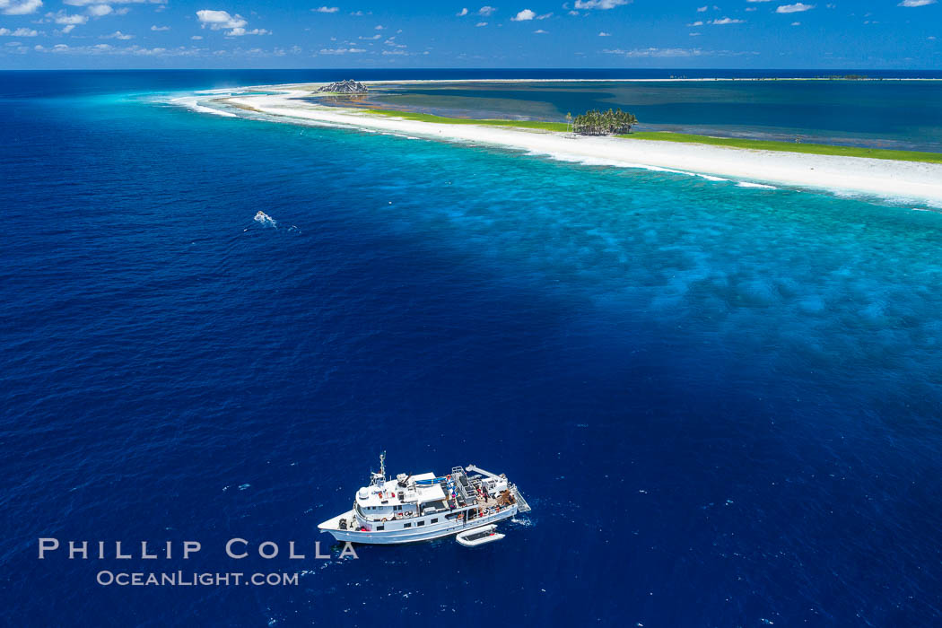 Aerial photo of M/V Nautilus Undersea at Clipperton Island.  Clipperton Island, a minor territory of France also known as Ile de la Passion, is a small (2.3 sq mi) but  spectacular coral atoll in the eastern Pacific. By permit HC / 1485 / CAB (France)., natural history stock photograph, photo id 32886