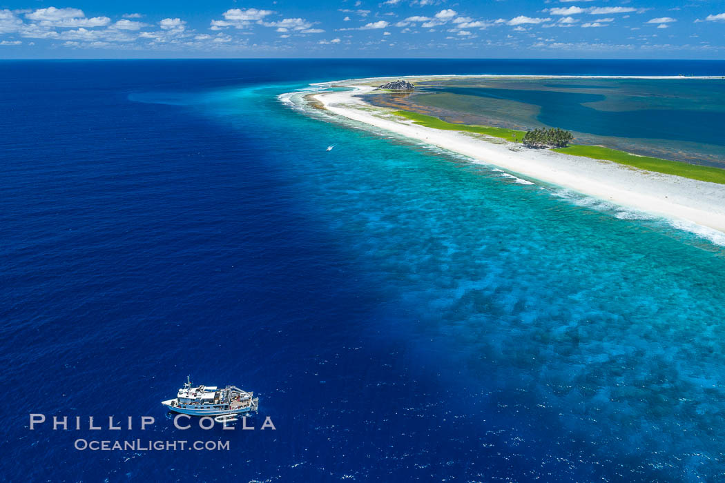 Aerial photo of M/V Nautilus Undersea at Clipperton Island.  Clipperton Island, a minor territory of France also known as Ile de la Passion, is a small (2.3 sq mi) but  spectacular coral atoll in the eastern Pacific. By permit HC / 1485 / CAB (France)., natural history stock photograph, photo id 32890