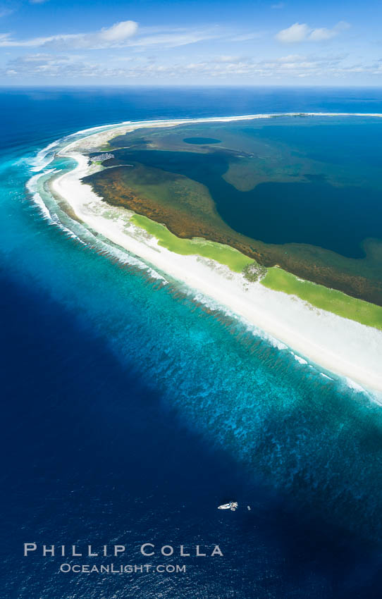 Aerial photo of M/V Nautilus Undersea at Clipperton Island.  Clipperton Island, a minor territory of France also known as Ile de la Passion, is a small (2.3 sq mi) but  spectacular coral atoll in the eastern Pacific. By permit HC / 1485 / CAB (France)., natural history stock photograph, photo id 32848