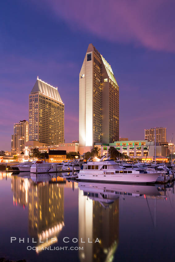 Manchester Grand Hyatt Hotel at sunset, viewed from the San Diego Embarcadero Marine Park. California, USA, natural history stock photograph, photo id 26560