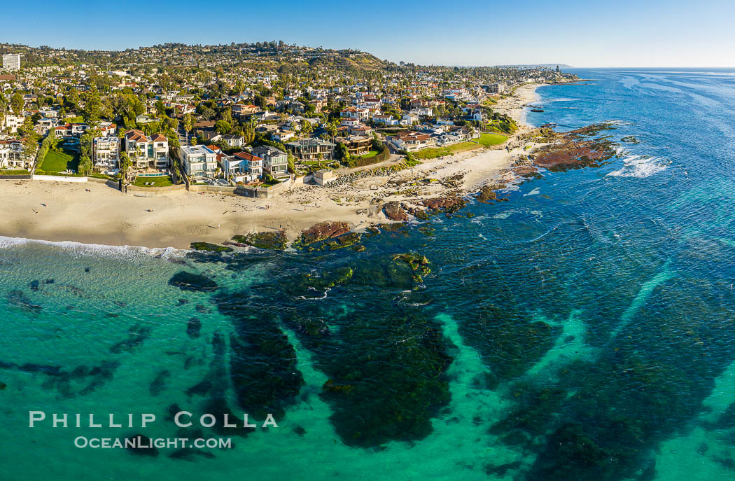 Marine Street Beach reef at low tide, aerial photo, La Jolla. California, USA, natural history stock photograph, photo id 38196