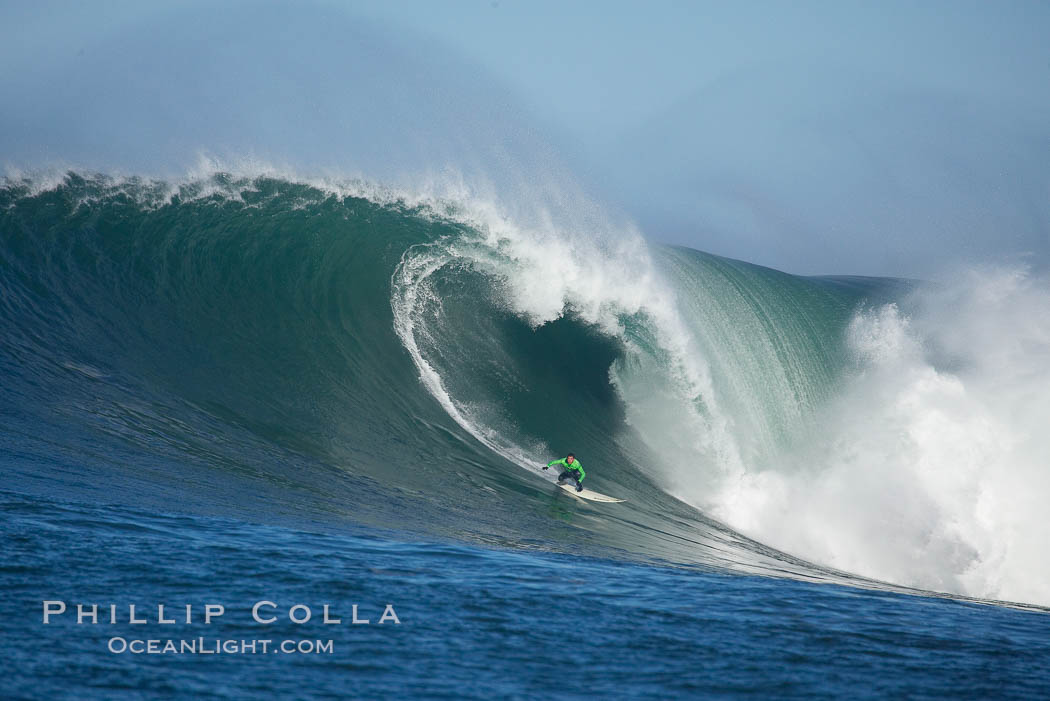 Greg Long of San Clemente surfs a heat one wave at the 2006 Mavericks surf contest, February 7, 2006. Half Moon Bay, California, USA, natural history stock photograph, photo id 15306