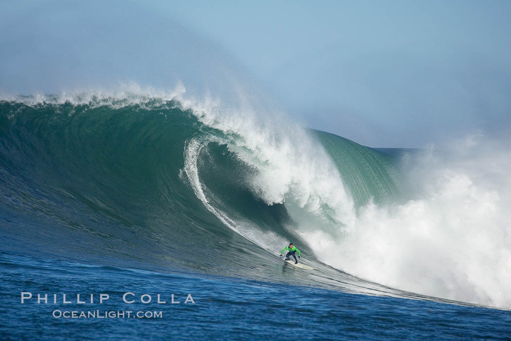 Greg Long of San Clemente surfs a heat one wave at the 2006 Mavericks surf contest, February 7, 2006. Half Moon Bay, California, USA, natural history stock photograph, photo id 15318