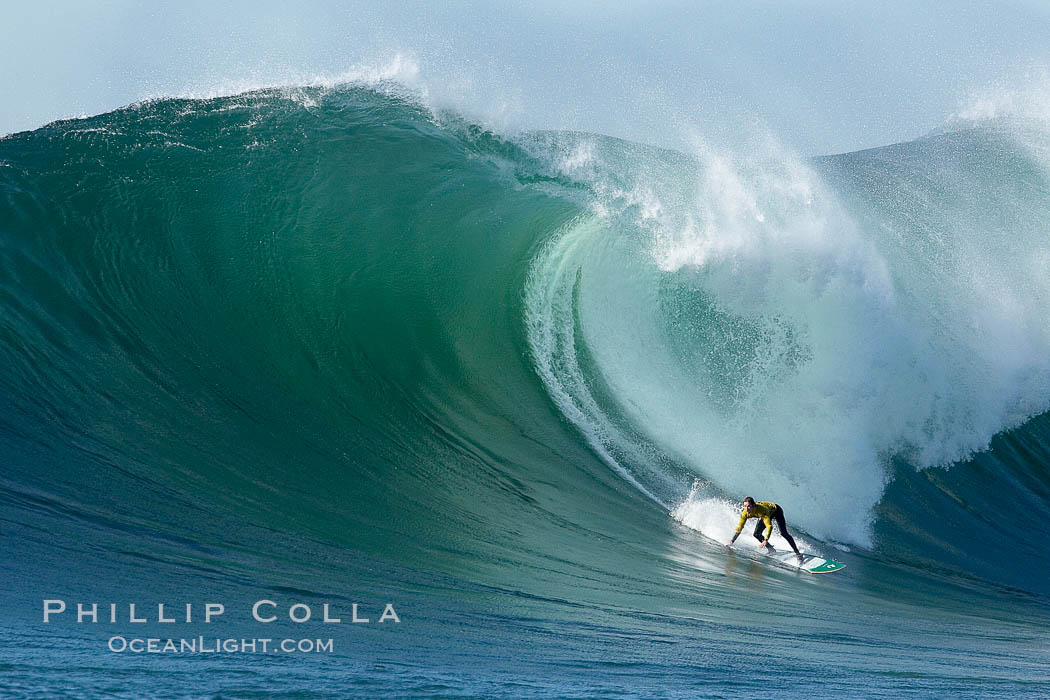 2006 Mavericks surf contest champion Grant Twiggy Baker of South Africa.  Final round, Mavericks surf contest, February 7, 2006. Half Moon Bay, California, USA, natural history stock photograph, photo id 15316