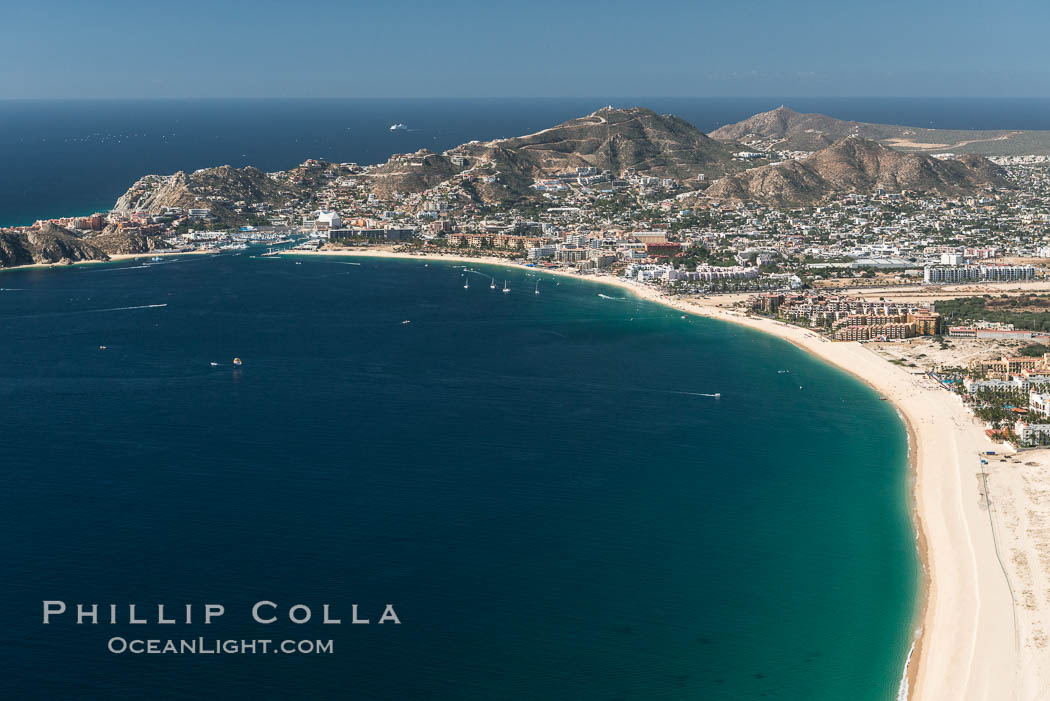 Aerial photograph of Medano Beach and Cabo San Lucas, Mexico. Baja California, natural history stock photograph, photo id 28936