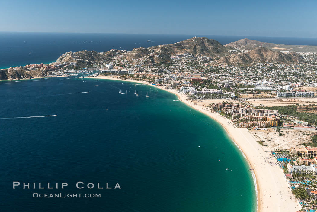 Aerial photograph of Medano Beach and Cabo San Lucas, Mexico. Baja California, natural history stock photograph, photo id 28937