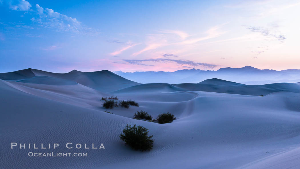 Mesquite Dunes sunrise, dawn, clouds and morning sky, sand dunes. Stovepipe Wells, Death Valley National Park, California, USA, natural history stock photograph, photo id 28684