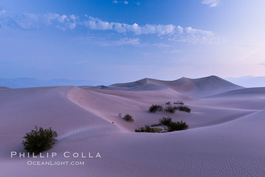 Mesquite Dunes sunrise, dawn, clouds and morning sky, sand dunes. Stovepipe Wells, Death Valley National Park, California, USA, natural history stock photograph, photo id 28683