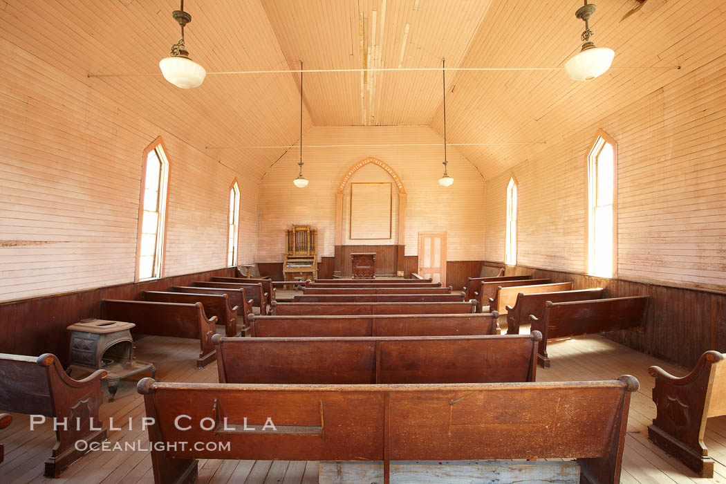 Methodist Church, Green Street, interior. Bodie State Historical Park, California, USA, natural history stock photograph, photo id 23118