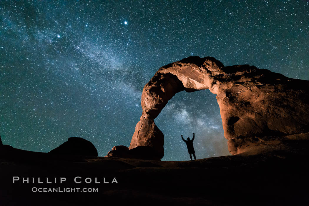 Milky Way and Stars over Delicate Arch, at night, Arches National Park, Utah. USA, natural history stock photograph, photo id 29296