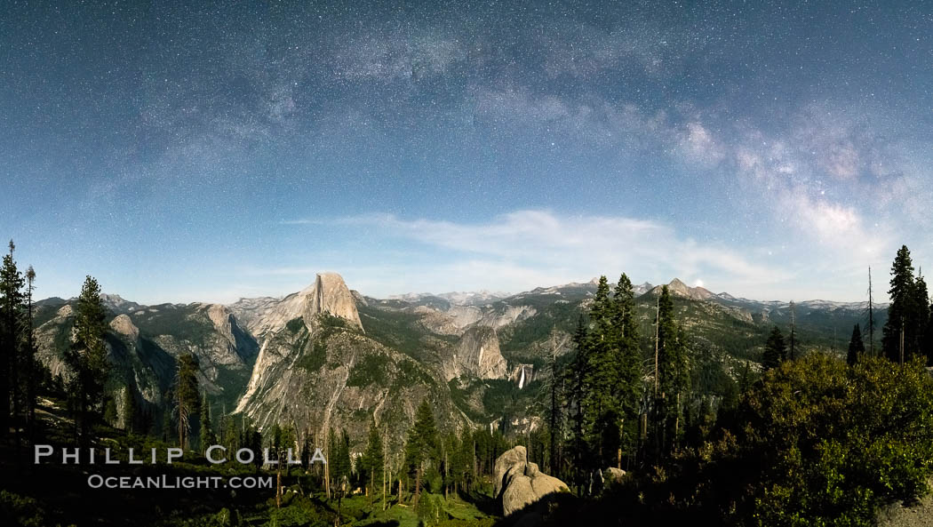 The Milky Way arches over Half Dome, and the Yosemite High Country, Yosemite National Park