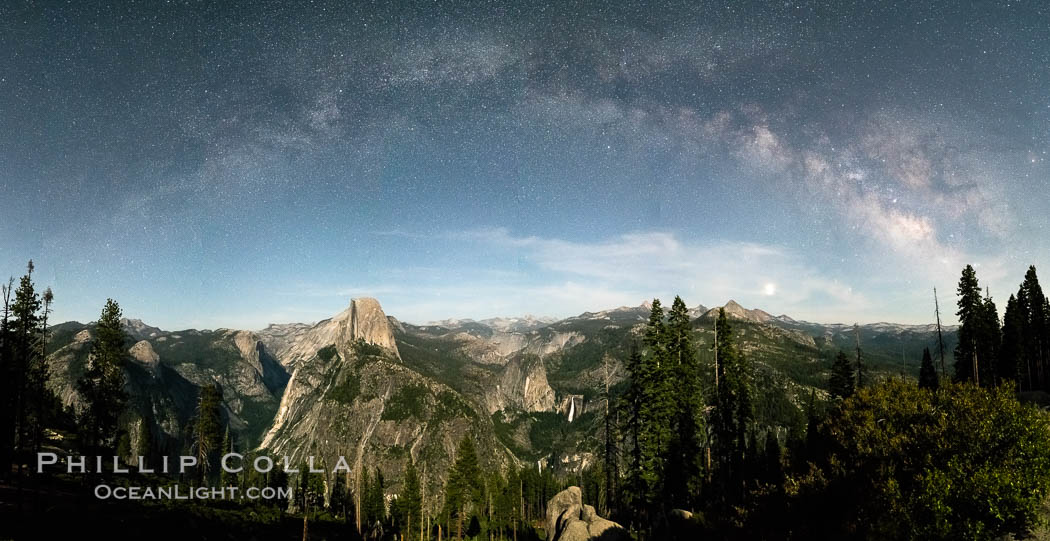 The Milky Way arches over Half Dome, and the Yosemite High Country, Yosemite National Park. California, USA, natural history stock photograph, photo id 36387