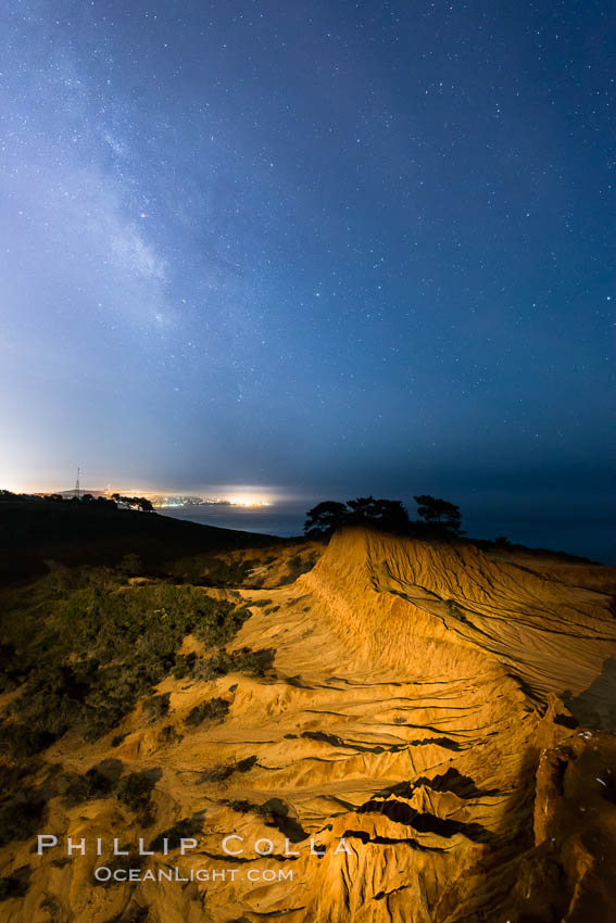 The Milky Way rises over La Jolla, viewed from Broken Hill in Torrey Pines State Reserve. San Diego, California, USA, natural history stock photograph, photo id 28393
