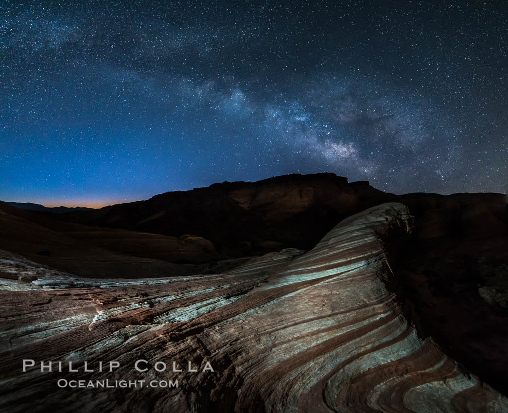 Milky Way galaxy rises above the Fire Wave, Valley of Fire State Park. Nevada, USA, natural history stock photograph, photo id 28428