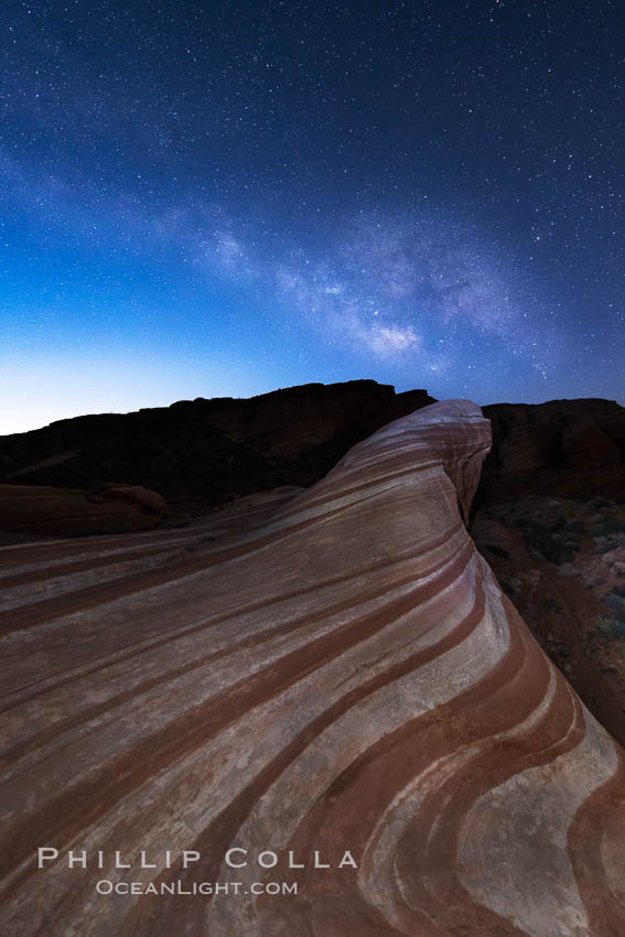 Milky Way galaxy rises above the Fire Wave, Valley of Fire State Park. Nevada, USA, natural history stock photograph, photo id 28429