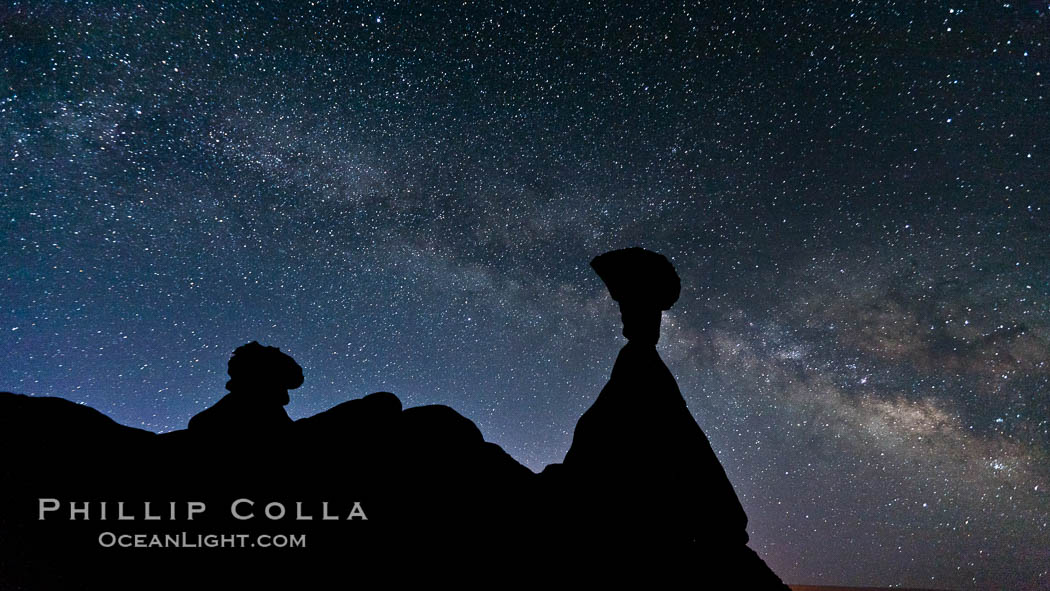 The Milky Way rises in the sky above the Toadstool Hoodoos near the Paria Rimrocks.  Rimrock Hoodoos. Grand Staircase - Escalante National Monument, Utah, USA, natural history stock photograph, photo id 26654