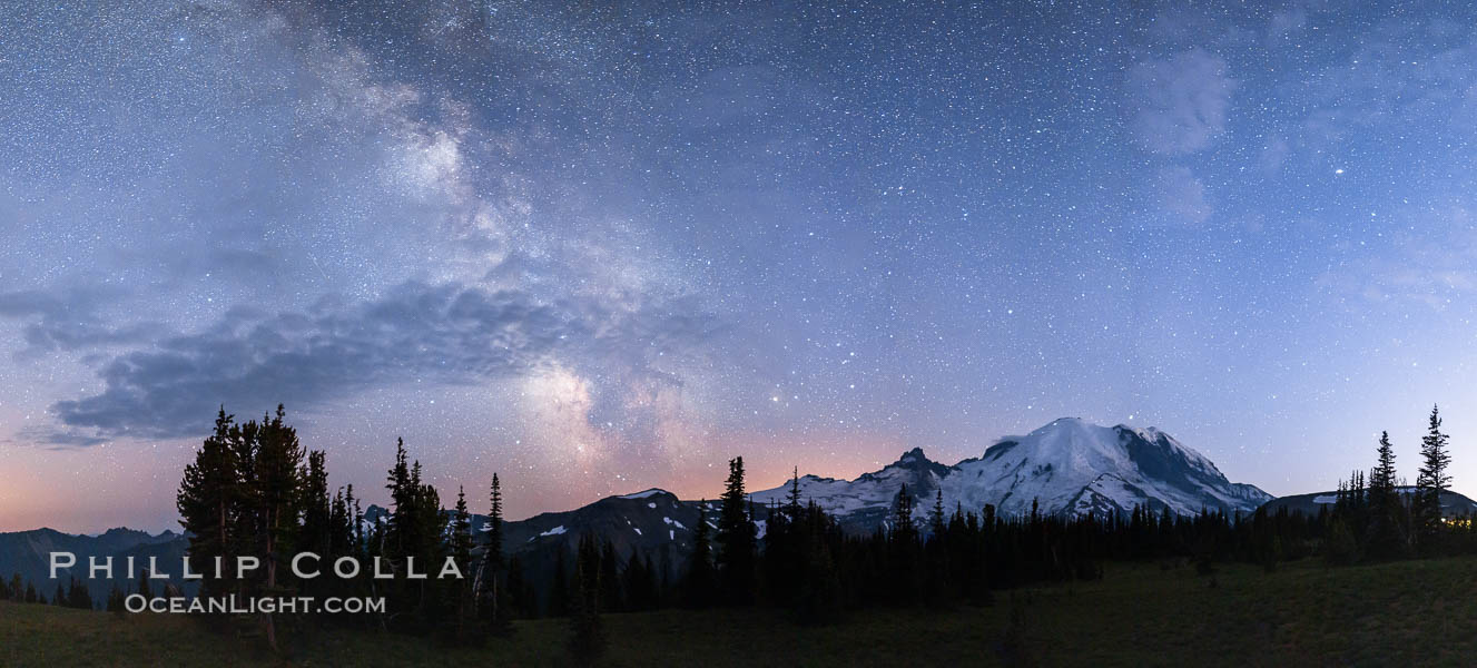 Milky Way and stars at night above Mount Rainier. Sunrise, Mount Rainier National Park, Washington, USA, natural history stock photograph, photo id 28723