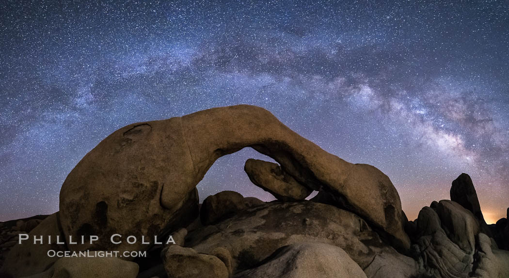 Milky Way at Night over Arch Rock, Joshua Tree National Park. California, USA, natural history stock photograph, photo id 30220